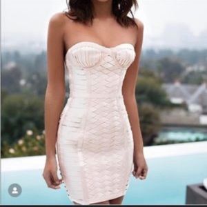 House of CB dress Malone Champagne Strap Elastic Bustier Dress Small